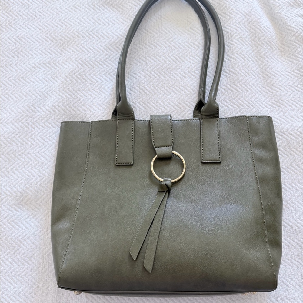 Olive Green Leather Tote Bag Excellent Condition